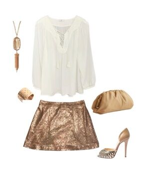 Decree Rose Gold Sequin Sparkly A-Line Mini Skirt Size M